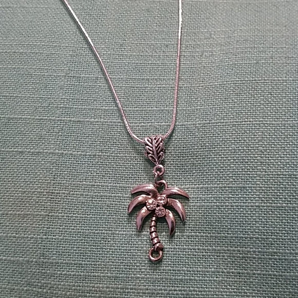 Necklace silver plated palm tree CZ pendant New - Picture 2 of 6